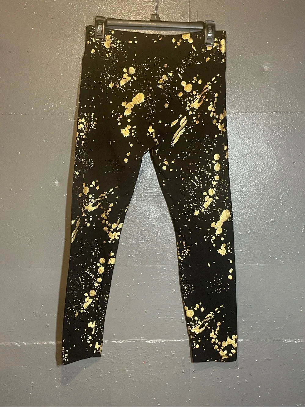 Justice Black Leggings with Gold Splatter